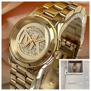 Michael Kors Mini Runway Crystal Accented Dial Gold-Tone Watch